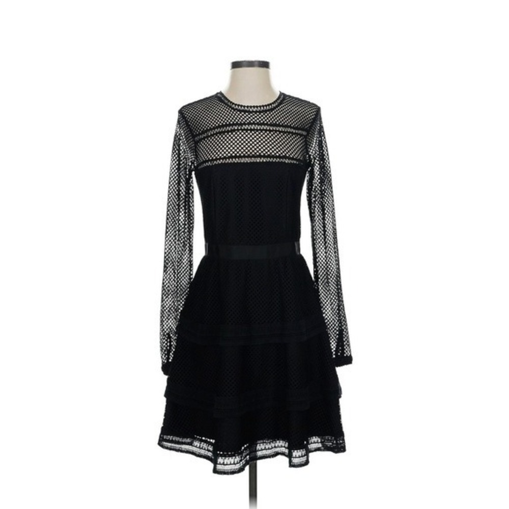 Shilla The Label Black Mesh Tiered Mini Dress Long Sleeve Size S